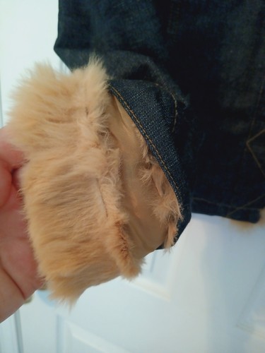 VTG Y2K StreetCode denim jean jacket short detach rabbit fur trim quilt lining S - Picture 5 of 11