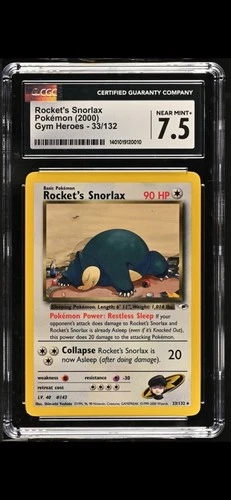 CGC 7.5 NM+ Rocket's Snorlax 2000 Gym Heroes 33/132 Rare Pokemon Card