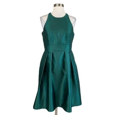 Alfred Sung Women's Cocktail Dress Size 8 Green Satin Sleeveless Fit and Flare