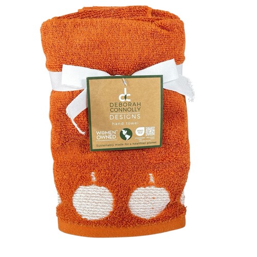 Deborah Connolly Hand Towels Pumpkins on Orange Rust Terry Set of 2 NEW