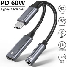 2 in 1 Type-C USB C to 3.5mm AUX Audio Headphone Jack Adapter Charger Cable New