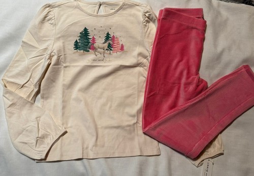 JANIE AND JACK Girl Size 10 Ivory Unicorn Top Pink Corduroy Velour Leggings New - Picture 8 of 8