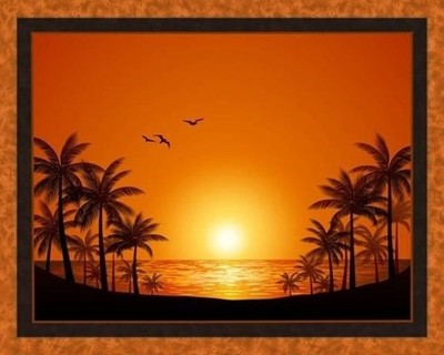 Palm Beach Sunset Beautiful Orange Sky Ocean 36x44 Cotton Fabric Panel