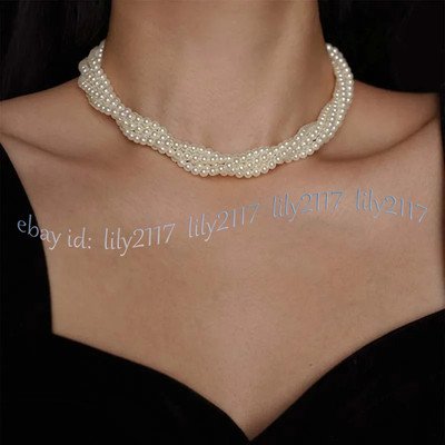 5 Rows 3mm White South Sea Shell Pearl Round Beads Multilayer Twisted Necklace