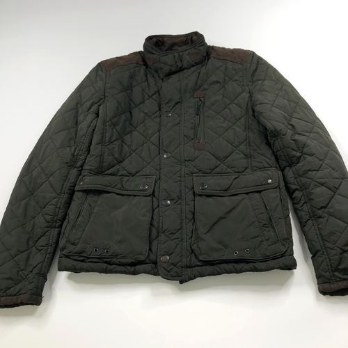 Zara Medium Mens Full Zip Button Quilted Mock Neck Jacket Dark Green SD - Picture 1 of 16