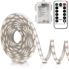 Battery Operated Led Strip Lights White with Remote 8 Modes Dimmable Timer S