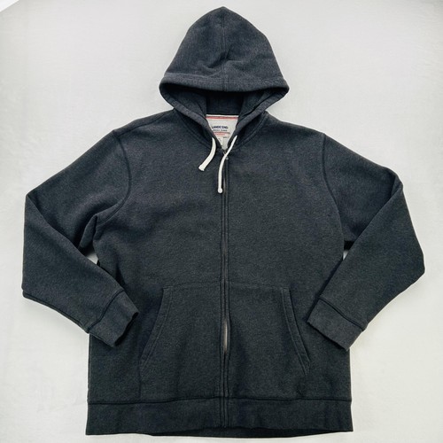 Lands End Hoodie Mens 2XL Dark Gray Full Zip Serious Sweats Fleece Lined Jacket