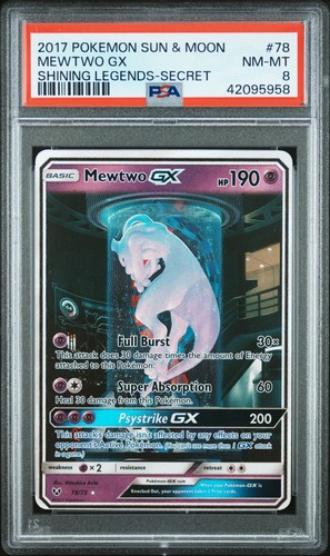 2017 POKEMON SUN & MOON SHINING LEGENDS SECRET #78 MEWTWO GX PSA 8 - Picture 1 of 2
