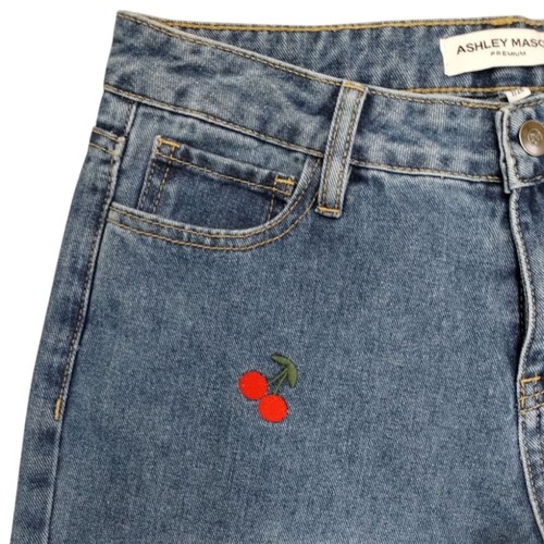 Jeans holgados Ashley Mason bordados cereza acampanados pierna ancha talla 9 29 azul oscuro - Imagen 9 de 11