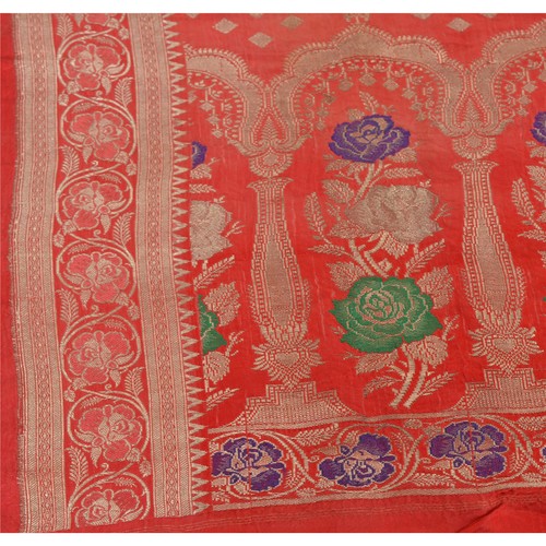 Sanskriti Vintage Pallu Fabric Satin Silk Woven Design Decor Indian Craft - Picture 2 of 8