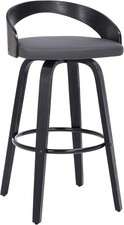 Armen Living Sonia 30" Bar Height Swivel Grey Faux Leather Black Wood Stool