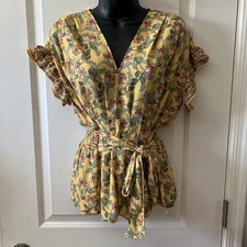 Max Studio Women’s Yellow Floral Blouse Size M