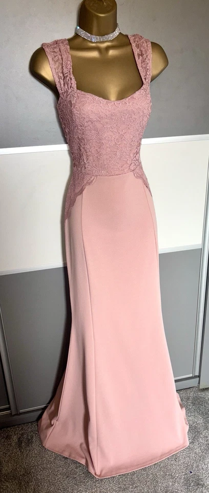 QUIZ Elegante Maxi Vestido de Encaje Lentejuelas Noche Cóctel Fiesta Baile de graduación Crucero Talla 10 Foto 2 de 3