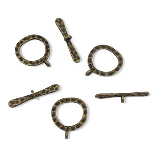 10 Sets gehämmerte Knebelverschlüsse • 19 mm Rund Antik Bronze Gold Verbinder - Bild 2 von 4