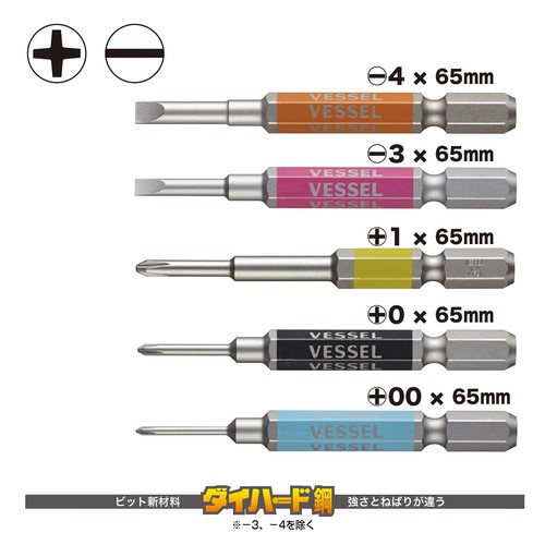 VESSEL GO-SAI Bit 5-Teiliges Set Einzelkopf + 00/+0/+1/-3/4-×65 GS5P-03 Japan - Bild 2 von 4
