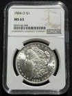 1884 O $1 Morgan Silver Dollar NGC MS63 - Flashy Coin