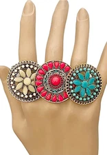 Lot Bundle of 3 NEW Vintage Mandala Hippie 1970s Style Adjustable Cocktail Rings