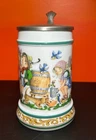 Vtg Original BMF Bierseidel Pewter Lidded Milk Glass Beer Stein Made In Germany