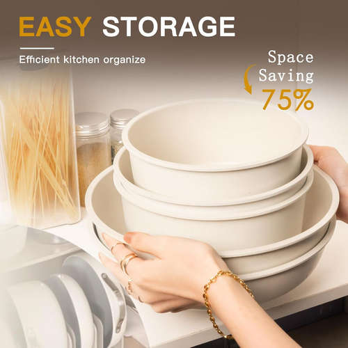 Astercook Ceramic Non-Stick Cookware 21 Pcs Pots and Pans Set, Detachable Handle - Picture 6 of 12