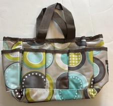 Thirty-One Organizer Green Brown Gray 5 Pocket And Main Compartment