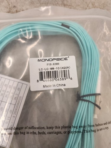 (5) Monoprice 10 m OM3 LC to LC Fiber Optic Cable Aqua 106389 - Afbeelding 3 van 8