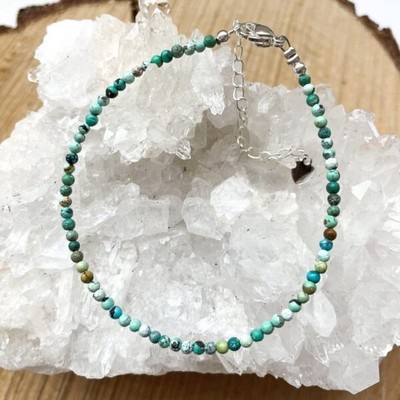 Natural African Turquoise Smooth Round Gemstone Beaded Handmade Bracelet 6-8''
