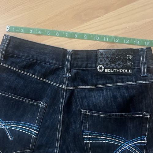 Southpole Y2K Jorts Jean Shorts Embroidery Black Label Vintage Dark Wash - Picture 7 of 8