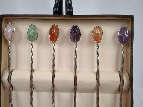 Vintage H. Stern Precious Stone Sterling Silver Spoons Set Of 6 Original Box - Picture 3 of 7