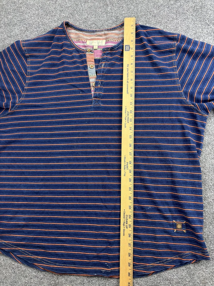 Camisa Territory Ahead Henley Para Hombre XL Azul Naranja Rayas Manga Corta Algodón Foto 4 de 4
