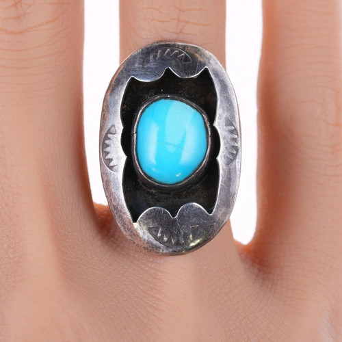 sz6.25 Vintage Navajo Sterling Shadowbox turquoise ring