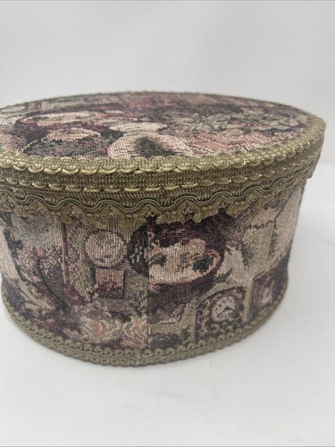 Caja de tapiz floral vintage ovalada 9 X 5 pulgadas trenza con flecos - Imagen 8 de 12