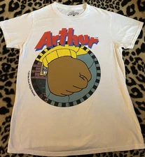 Vintage Arthur Clenched Fist Meme T Shirt 2001 PBS Marc Brown White Size Small
