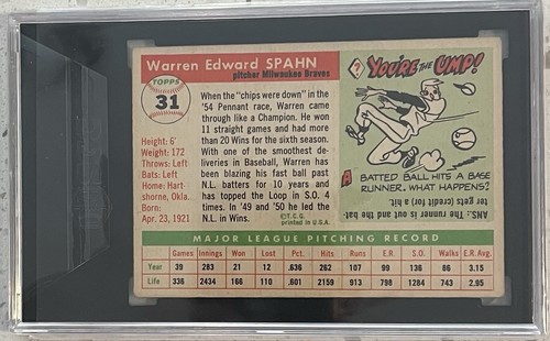 Tarjeta Topps Warren Spahn 1955 SGC 4 - Imagen 2 de 2