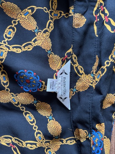 Nanette Lepore Black & Gold Chain Print Pintuck Long Sleeve Shirt Dress UK 14 - Picture 11 of 15