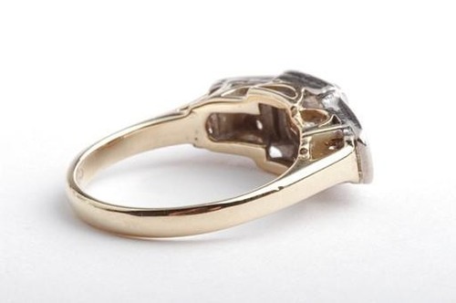 Ring antik Art Deco Diamanten Altschliff in aus 585 14K Gelb Gold Gr. 46 . - Bild 5 von 8