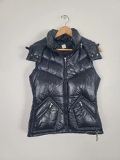 J Crew Women's Blue Down Puffer Vest Size Medium Full Zip Ski Snow Classic Hood