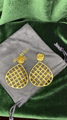 Julie Vos Statement Earrings in Chalcedony Blue NWOT 24k Gold Plated - Picture 2 of 5