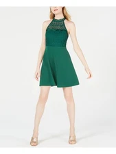 19 COOPER Womens Lace-neck Sleeveless Mini Evening Fit + Flare Dress