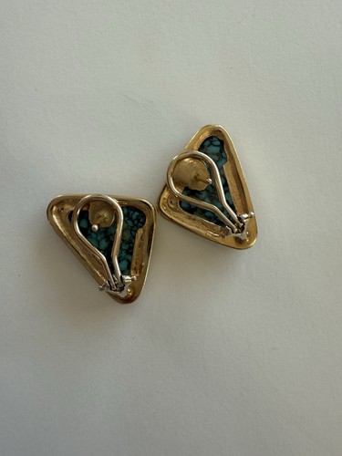 Tony Sanchez 14K Yellow Gold Turquoise Earrings Clip Post Jackson Hole - Picture 6 of 7