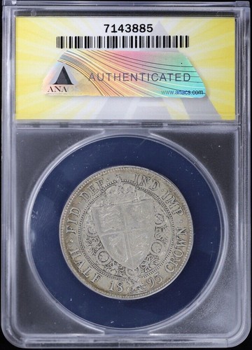 1895 UK Great Britain Victoria Silver Half 1/2 Crown ANACS VF 20 Details - Picture 2 of 2