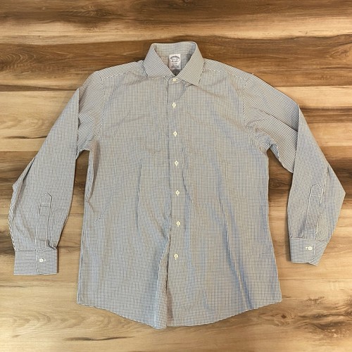 Brooks Brothers Regent Fit Non Iron Green Check Dress Shirt Mens 15 1/2 33 - Picture 2 of 9