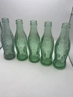 5 Vintage Coca Cola Bottles 6.5 oz Green Glass Lot Various Cities Coke