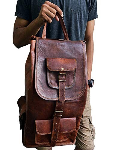 21" Brown Leather Backpack Vintage Rucksack Laptop Bag Water Resistant Casual - 第 4/5 張圖片