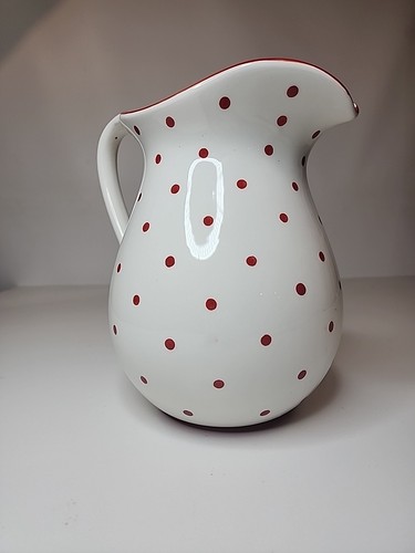 Vintage Polka Dots Cherry PITCHER Ceramic White Red Vase Decor Hallmark EUC - Picture 4 of 8