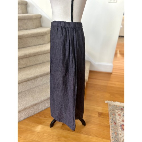 FLAX Marled Dark Purple Pull On Elastic Waist Linen Midi Skirt - Picture 4 of 5