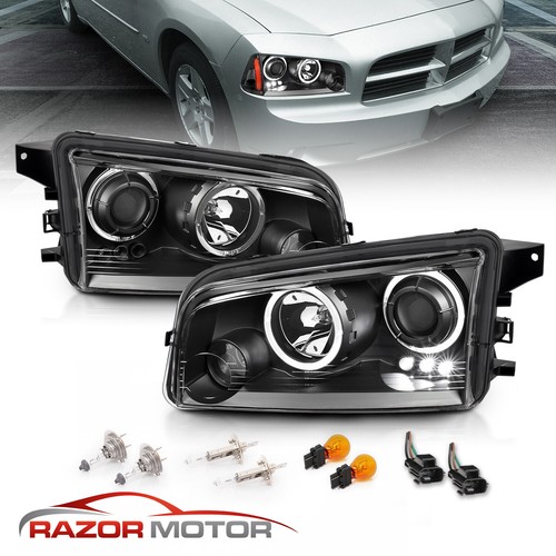 2006-2010 For Dodge Charger Black Projector Headlights Pair/Hi-power LED Halo - Picture 1 of 11