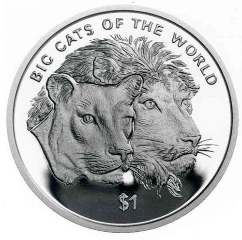 SIERRA LEONE $1 2001 'Big Cats of the World' 5-Coin set - Foto 6 di 7