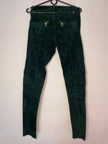 Balmain X H&M Suede Biker Pants Trousers Slim Fit EUR 38 US 8 Green - Picture 8 of 10