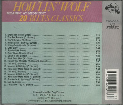 Moanin' At Midnight * by Howlin' Wolf (CD, 1988, Blue City) Listen B 4 U Die - Imagen 2 de 2