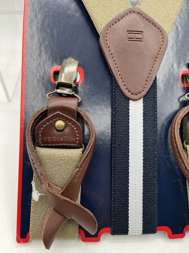 Tommy Hilfiger Convertible Suspenders Beige/Navy/Leather Button/Clip Up To 42” - Picture 4 of 22